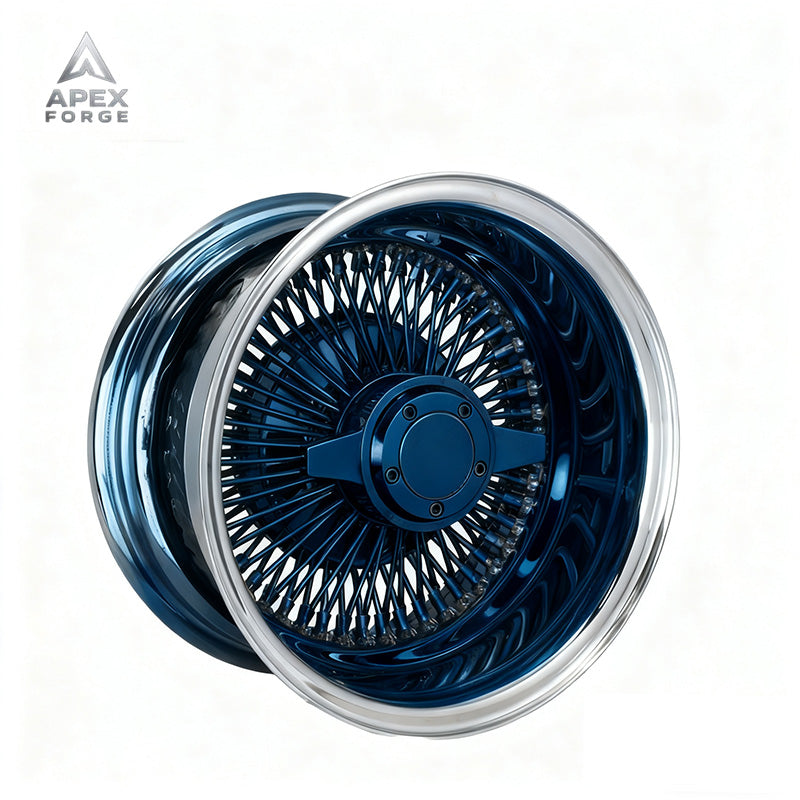 13x7 14x7 Multi-Spoke Lowrider Wire Wheels 72 100 Straight Lace Spokes Chrome Centre Gold Wheel