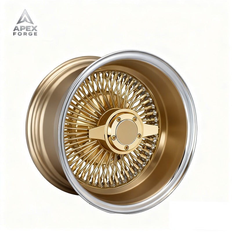 13x7 14x7 Multi-Spoke Lowrider Wire Wheels 72 100 Straight Lace Spokes Chrome Centre Gold Wheel