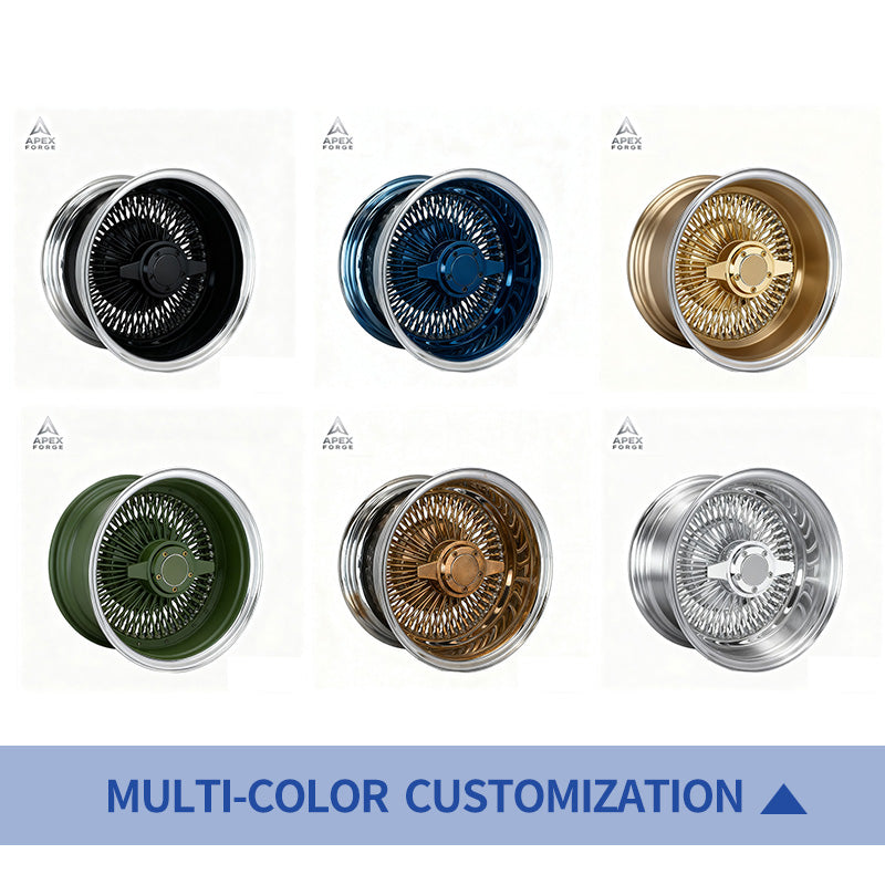 13x7 14x7 Multi-Spoke Lowrider Wire Wheels 72 100 Straight Lace Spokes Chrome Centre Gold Wheel